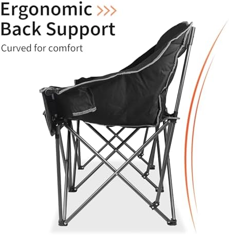 Fully Padded Folding Double Camping Chairs,Comfy Oversized Loveseat Lawn Chair w/Wine Glass Holder,Cup Holder,Heavy Duty Outdoor Portable Camp Couch Support 600 Lbs,Black