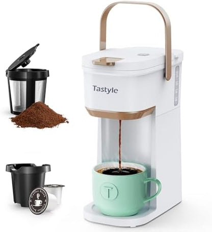Tastyle Mini Single Serve Coffee Maker for K Cups and Grounds with Handle