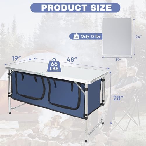 Outdoor Folding Camping Table with Storage Organizer(Blue)