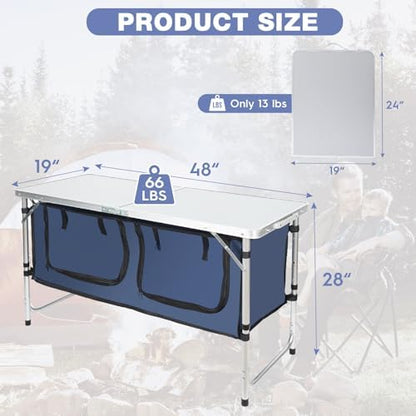 Outdoor Folding Camping Table with Storage Organizer(Blue)