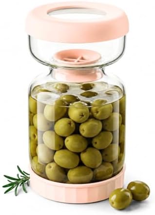 Homnoble Olive Pickle Jar Container with Strainer Pickling Jar, Glass Pink