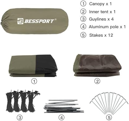 Bessport Camping Tent for 2-3 Person, Lightweight Backpacking Tent Waterproof Windproof Two Doors Easy Setup Double Layer Outdoor Tents for 3 to 4 Seasons, Suitable for Outdoor,Hiking,Camping