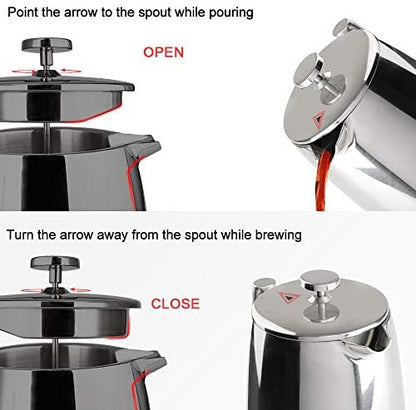 Secura French Press Coffee Maker, 50-Ounce, 304 Stainless Steel Insulated Coffee Press with Extra Screen (Pack of 2)