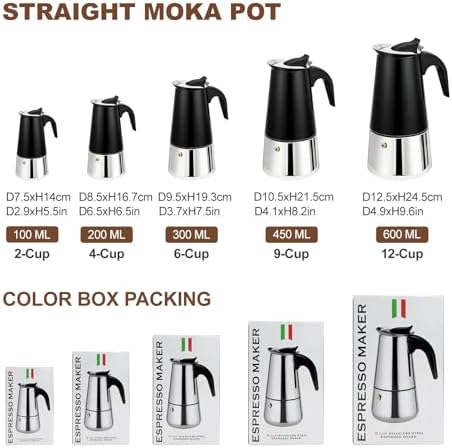 2 Cup Stovetop Espresso Maker Stainless Steel Moka Pot Stove Top Percolator Italian Coffee Makers Capable Mocha Greca Machine Cafe Classic Induction Cookers for Home and Camping 100ml 3.3oz