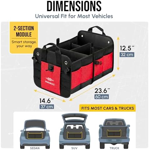 Car Trunk Organizer, Collapsible & Foldable, Red
