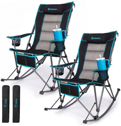 FUNDANGO Oversized Rocking Camping Chair 2 Pack Padded Folding Camp Chairs
