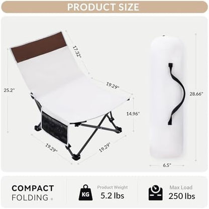 Compact Beach Chairs 2 Pack with 3-Position Lay Flat Low Portable Camping Chairs for Adults Folding Reclining Chairs for Beach, Lawn, Travel