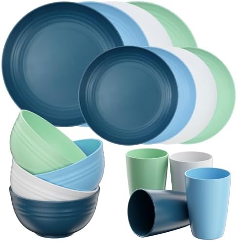 Quatish 16 Piece Plates and Bowl Set for 4, Dinnerware Dish Set for Kitchen