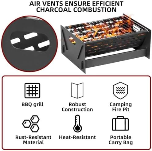 Charcoal Grill Portable Folding with Carry Bag,BBQ Camping Grill Fire Pit