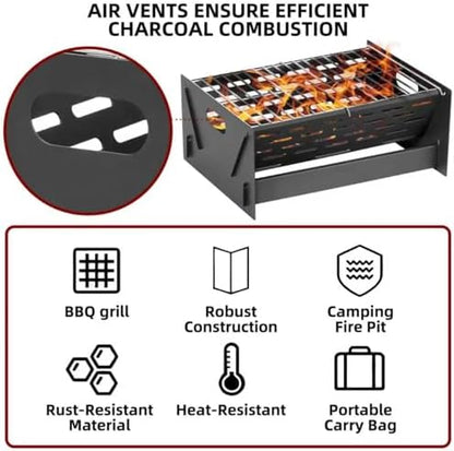 Charcoal Grill Portable Folding with Carry Bag,BBQ Camping Grill Fire Pit