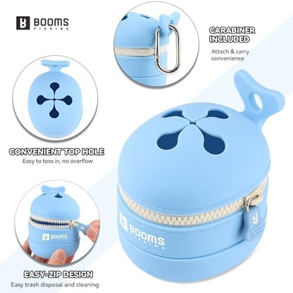 Booms Fishing Portable Trash Pouch: Silicone Expandable & Collapsible Fishing Line Waste Cantainer - Eco-Friendly Reusable Garbage Holder for Fishing, Hiking, Camping & Outdoor Activities, ST2 Blue