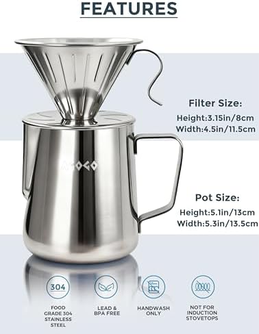 AGOGO Stainless Pour Over Coffee Maker Set, 50 Paper Filters, 30oz, Sliver