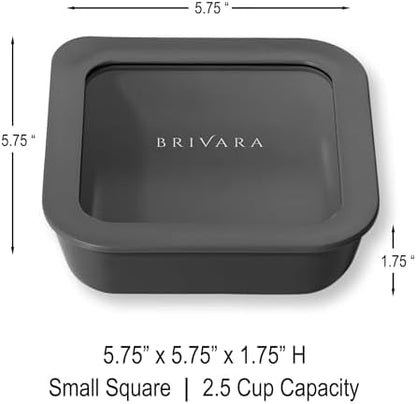 Glass Food Storage Container with Lid, 2.5-Cup Small Square | Microwave-Safe Airtight Lid, Oven-Safe Ceramic-Coated Glass | Zero Plastic, No PFAS/PFOA/BPA, Reusable [Onyx]