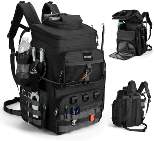 Goture Fishing Backpack with Cooler,55L 900D Tackle Backpack & Rod Holders