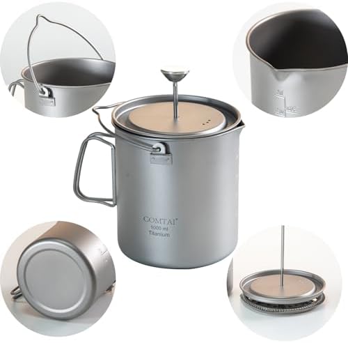Titanium French Press Pot 1000mL/35 fl ozCoffee Maker Camping with Lid and Filter Titanium French Press Cup Backpacking for Outdoor Hiking Camp (1000ml)