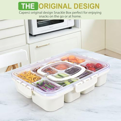 Caperci Snackle Box Container with Handle, 8-Compartment Serving Tray