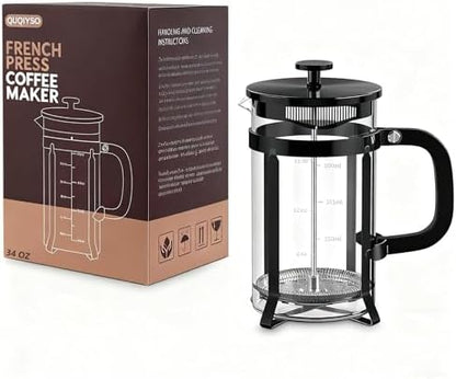 QUQIYSO French Press 34oz, Stainless Steel and Thickened Glass Coffee Maker