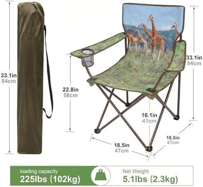 Camping Chairs 2 Pack with Animal Print,Folding Lawn Chair with Cup Holder & Carry Bag for Outdoor,Sports,Beach,Fishing,Sports