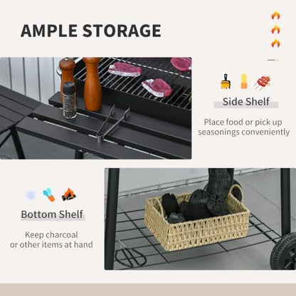 Outsunny 30" Portable Barrel Charcoal BBQ Grill w/Storage Shelf Black