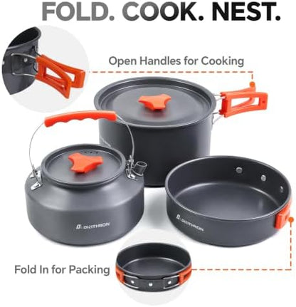 10-Piece Camping Cookware Set with 2L Pot, 1.1L Kettle and Pan