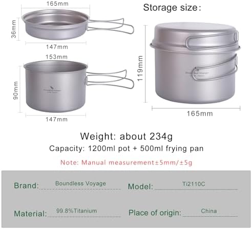 iBasingo Titanium Camping Cookware Ultralight Backpacking Pot Pan Set