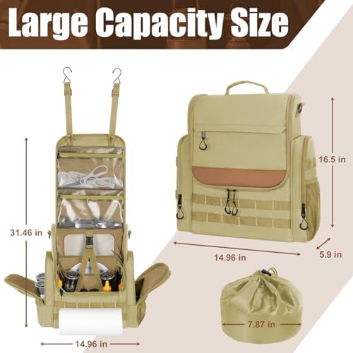 Large Camp Kitchen Organizer with Paper Towel Holder, Khaki