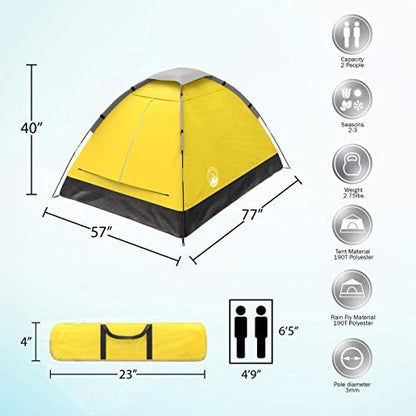 2-Person Dome Tents Bundle- Orange & Yellow- Easy Set Up Shelter with Rain Fly and Carry Bag for Camping, Hiking, Festivals by Wakeman Outdoors