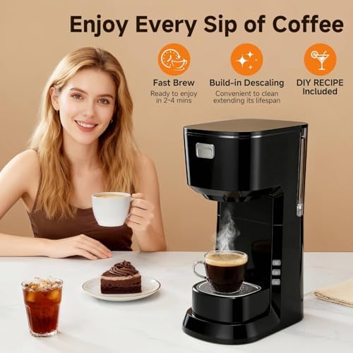 Coffee Maker, Single Serve Brewer for K Pods & Ground-Black