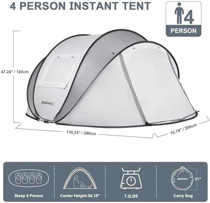 Pop Up Camping Tent, 2/4/6 Person Instant Tent Waterproof PU4500mm, Spacious Ventilated Camping Tent with Front Porch, Quick Setup Lightweight Portable for Outdoor Camping Hiking Beach