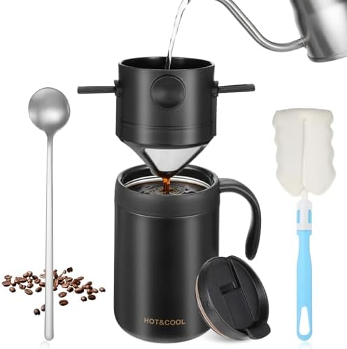 Portable 16oz Pour Over Coffee Maker Set with Spoon and Brush