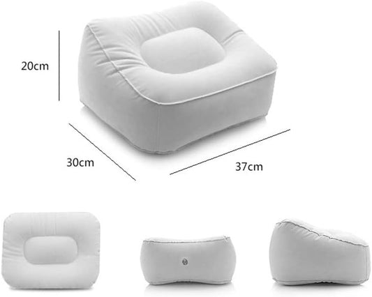 Inflatable Travel Foot Rest Pillow, Head Pad, Soft Flocking Pillow, Flights Relax Cushion Ottomans Leg Up with Air Pump for Office, Home Relax, Camping and Travel Use (Gray, 1 Pcs)