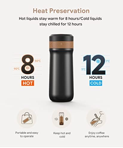 Portable French Press Coffee Maker Travel French Coffee Maker Stainless Steel Coffee Mug 12 oz Double Mesh Filter Great for Camping and Traveling