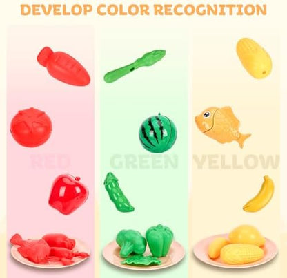105Pcs Kids Kitchen Toy Accessories, Toddler Pretend BBQ Camping Cooking Playset, Play Pots, Pans, Utensils Cookware Toys, Play Food Set, Vegetables, Learning Gift for Girls Boys