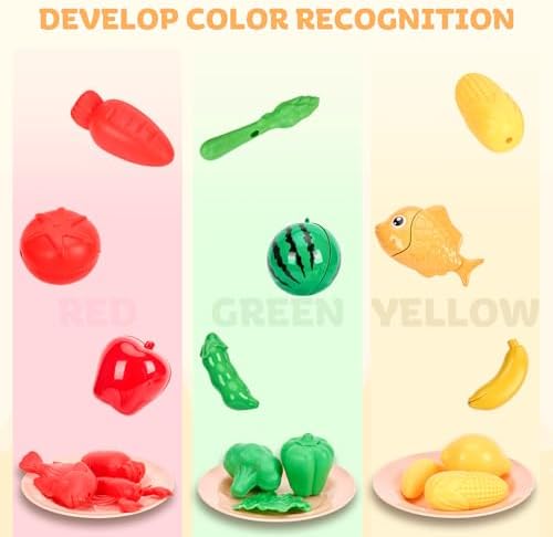 105Pcs Kids Kitchen Toy Accessories, Toddler Pretend BBQ Camping Cooking Playset, Play Pots, Pans, Utensils Cookware Toys, Play Food Set, Vegetables, Learning Gift for Girls Boys (Turquoise)