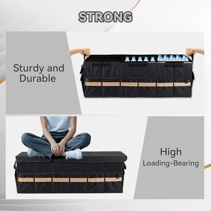 Car Trunk Organizer with Lid,Collapsible Car Storage Organizer with Multi Compartments and Securing Straps for SUV,Sedan,Jeep-Black