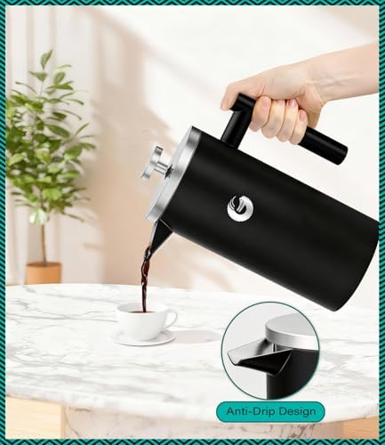 Coffee Gator French Press Coffee Maker 34 oz, Non-Toxic, Black