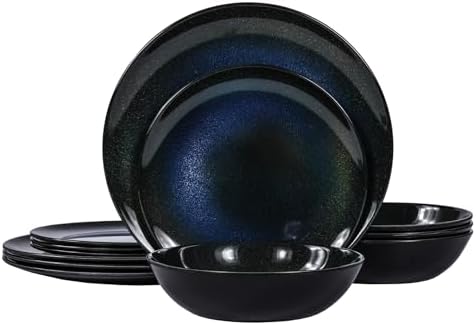 Melamine Dinnerware Set, Blue Cosmic Dinner Dishes Set for 4