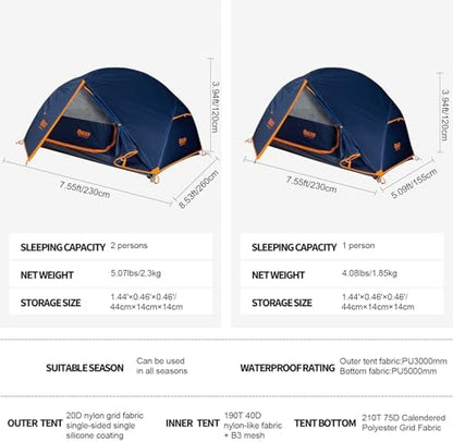 Ultralight Backpacking Tent, Waterproof Camping Tent for Hiking