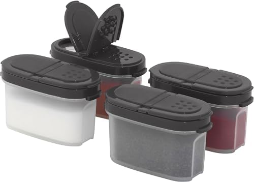 SIGNORA WARE Spice Jars with Lids - 4 oz Refillable Empty Airtight Spice/Seasoning Containers Set -2 in 1 Pour/Sift Shaker Lids Clear Plastic Spice/Seasoning Organizer Kitchen/Travel 4 pk.