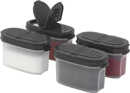 SIGNORA WARE Spice Jars with Lids - 4 oz Refillable Empty Airtight Spice/Seasoning Containers Set -2 in 1 Pour/Sift Shaker Lids Clear Plastic Spice/Seasoning Organizer Kitchen/Travel 4 pk.
