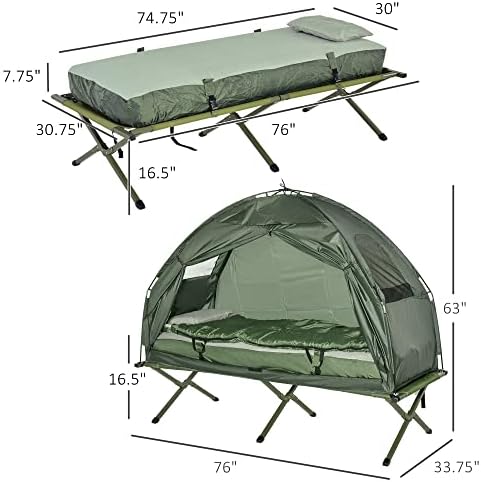Person Foldable Camping Cot with Tent, Bedspread and Thick Air Mattress, 4-in-1 Elevated Camping Bed Tent for Outdoor Hiking, Picnic, Travel