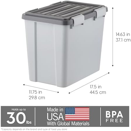 IRIS USA Dog Food Storage Container, Up to 30 lbs, Gray/Dark Gray