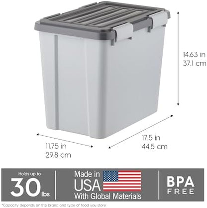 IRIS USA Dog Food Storage Container, Up to 30 lbs, Gray/Dark Gray