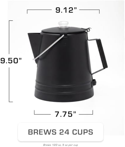 COLETTI Butte & Scoutmaster Coffee Percolator Camping — Percolator Coffee Pot, NO Aluminum or Plastic (Black, 24 Cup)