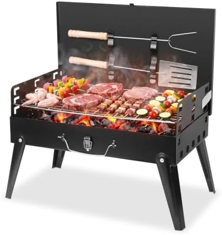 KOCASO Portable Charcoal Grill, Foldable BBQ Suitcase Grill Shelf for Outdoor Camping Picnics Garden Grilling – 16.7x10x17.7 in