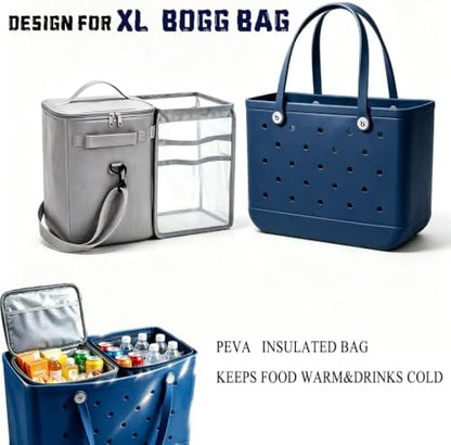 2-in-1 Cooler Organizer Insert for X Large Bogg Bag Accessories, Portable Leak-Proof PEVA Insulated Cooler & Mesh Storage Bag Divider, Ideal Beach Rubber Tote Gift for Travel & Picnic