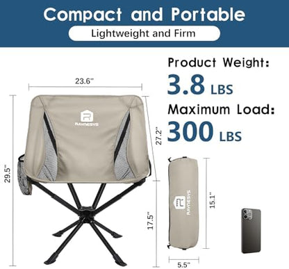 Raynesys Portable Swivel Camping Chair, 8 Seconds Quick Setup Easy Carry