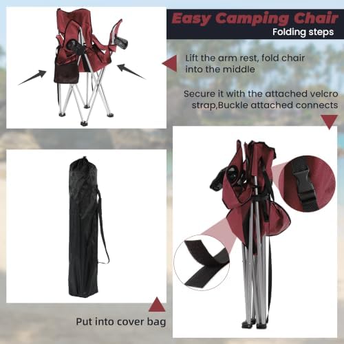 HULKFIT 2 Pack Folding Camping Chair – Heavy Duty Portable Outdoor Beach Chair for Adults with Breathable Mesh Back, Cup Holder & Carry Bag – Ideal for Backyard, Tailgating, Hiking & Travel,Burgundy