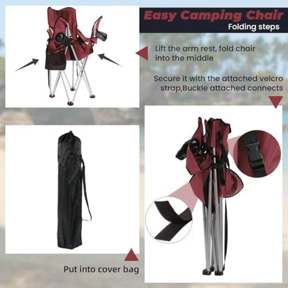 HULKFIT 2 Pack Folding Camping Chair – Heavy Duty Portable Outdoor Beach Chair for Adults with Breathable Mesh Back, Cup Holder & Carry Bag – Ideal for Backyard, Tailgating, Hiking & Travel,Burgundy