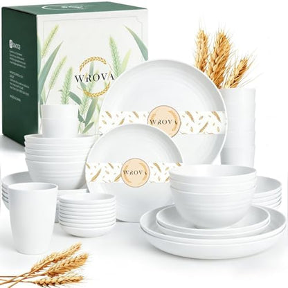 Wrova Modern Plates and Bowls Sets for 8,White Dinnerware Sets 40PCS Dishes